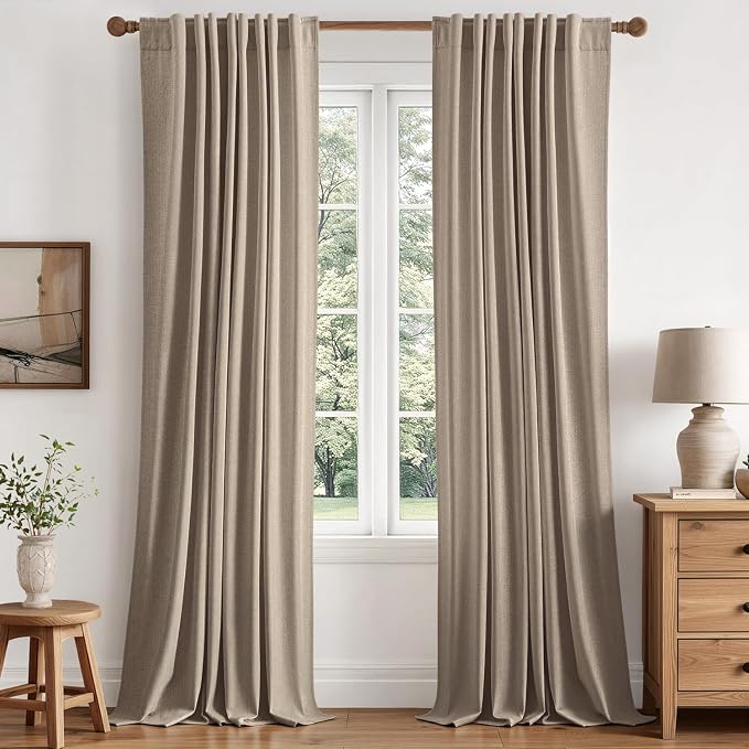 MIULEE 100% Blackout Linen Curtains for Bedroom 108 inches Long, Thermal Insulated Room Darkening Black Out Drapes for Living Room, Back Tab Rod Pocket, 2 Panels Set, 40 Wide x 108 Length, Taupe