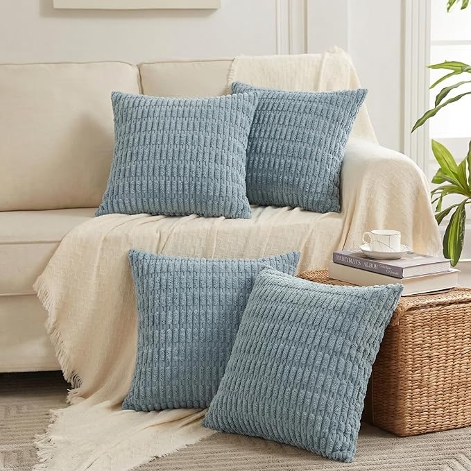 Fancy Homi 4 Packs Decorative Throw Pillow Covers for Living Room Couch Bed, Modern Farmhouse Boho Home Décor Accent Cushion Case, 20" x 20", Light Blue