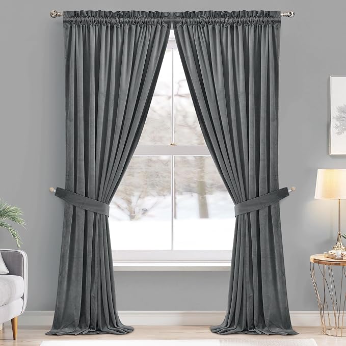StangH Light Grey Room Darkening Bedroom Curtains 108 inches, 2 Panels | 300GSM Soft Velvet, Thermal Insulated, Noise Absorb, Room Darkening, Privacy Protect, Bedroom, Living Dining Room