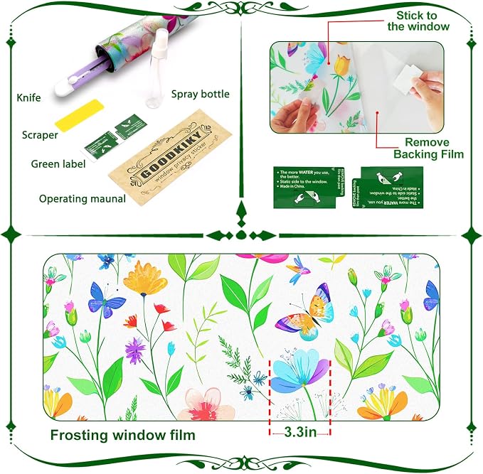 Window Film, Frosted Privacy, One Way Tint, UV Block, Heat Insulation, Anti-Glare, Static Cling, Renter Friendly for Home Bathroom Door