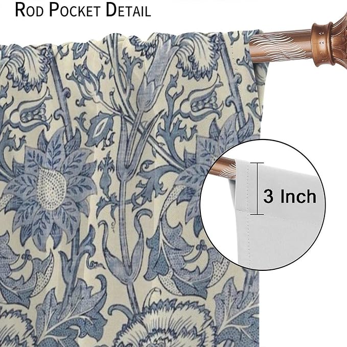 William Morris Plant Curtains, Rustic Farmhouse Retro Floral Flowers Print Blackout Window Treatments Drapes, for Living Room Bedroom Kitchen 21(W)*54(L) 2 Panels