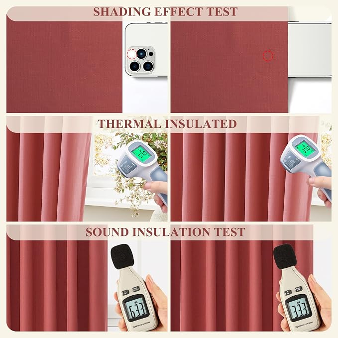 Jowels Red Linen Blackout Curtains 84 Length 2 Panels Set for Living Room Bedroom, 100% Black Out Thermal Insulated Linen Drapes, Room Darkening Grommet Curtains 84 Inches Long, Red
