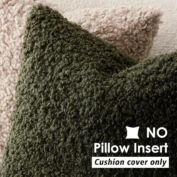 Foindtower 2 Pieces 20x20 Inch Olive Green, Faux Fur Throw Pillow Cover Accent Sherpa Furry Pillow Covers Fuzzy Soft Pillowcases Cozy Sheepskin Decorative Fleece Cushion Case for Bed Couch Living Room