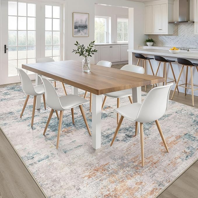 9x12 Area Rug Living Room: Washable Large Neutral Aqua Brown Rugs Abstract Soft Modern Stain Resistant Indoor Floor Non-Slip Carpet for Bedroom Nursery Kids Office Playroom Dining Room Under Table