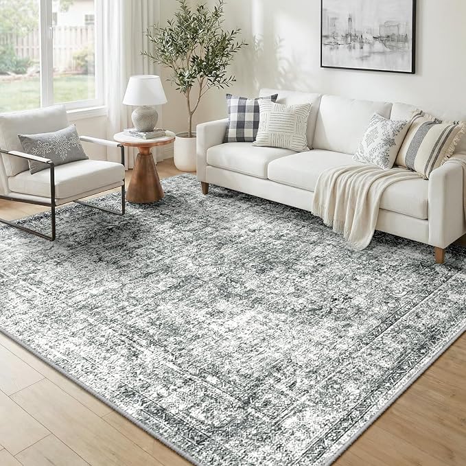 CAPALOCA Machine Washable Rugs Nursery Rug 5x8 Cute Girl Non Slip Low Pile Water Repellent Soft Print Pattern for Bedroom Indoor Decor Kids Playroom Grey