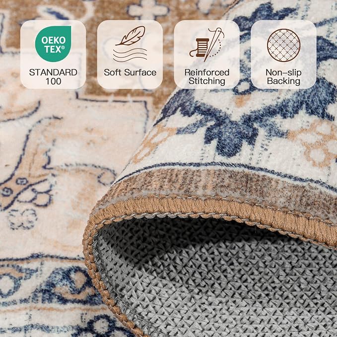 Lofus 2'6"x10' Runner Rug for Hallways, Washable Kitchen Rugs, Non-Slip Rugs for Entryway and Bedroom, Vintage Boho Carpet, Soft Low Pile Long Runner Area Rug, Floral Brown