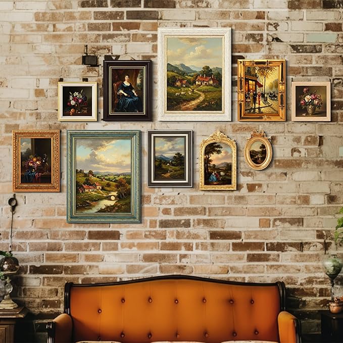 Kathfly 20 Pack Vintage Picture Frames for Wall, Tabletop Display Ornate French Country Frames Vintage Farmhouse Decor Antique Wall Frame Set for Gallery Bedroom Living Room Decor (Simple Style)