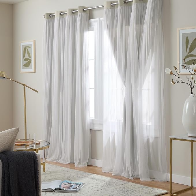 TOWN & COUNTRY LUXE Talia Double Layer Indoor Curtains, Sheer and Room Darkening Blackout, Grommet Top, Energy Efficient, 2-Pack Set, 52"x120", Cloud Grey