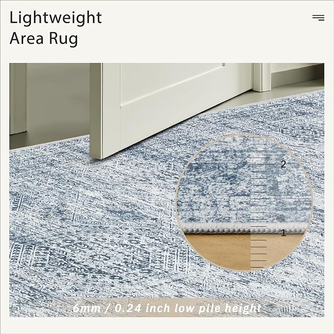 Soalmost 6x9 Area Rug for Living Room Washable 6x9 Non-Slip Modern Rugs for Bedroom Dinning Room Ultra-Thin Indoor Blue