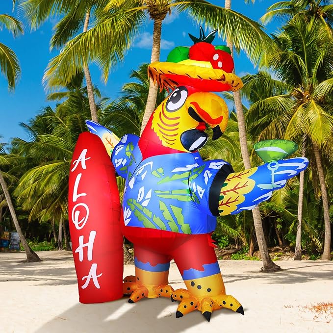 Leyndo 6.56x7.55ft Inflatable Parrot Decorations Tiki Inflatable Flying Parrot with LED Lights Aloha Jungle Animals Luau Hawaiian Tropical Party Decorations for Indoor Outdoor Birthday Beach