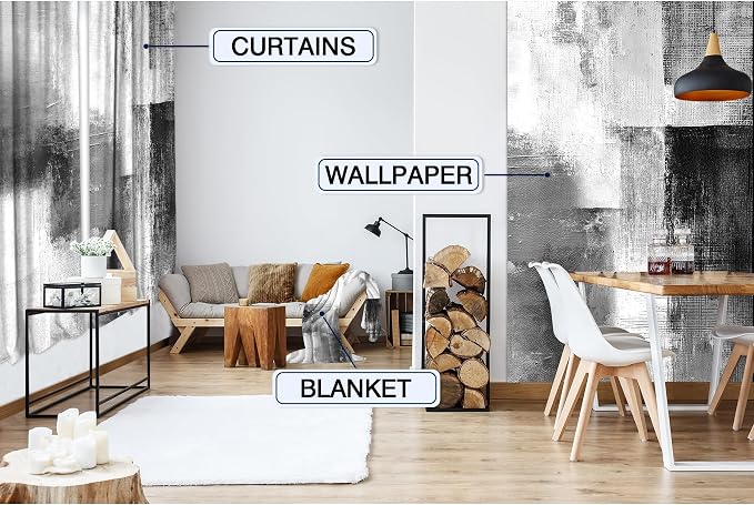 MESHELLY Abstract Grey Curtains 42W x 63H Inch Rod Pocket Rust Black White Art Painting Modern Contemporary Watercolor Cool Oil Print Living Room Bedroom Window Drapes Fabric 2 Panel