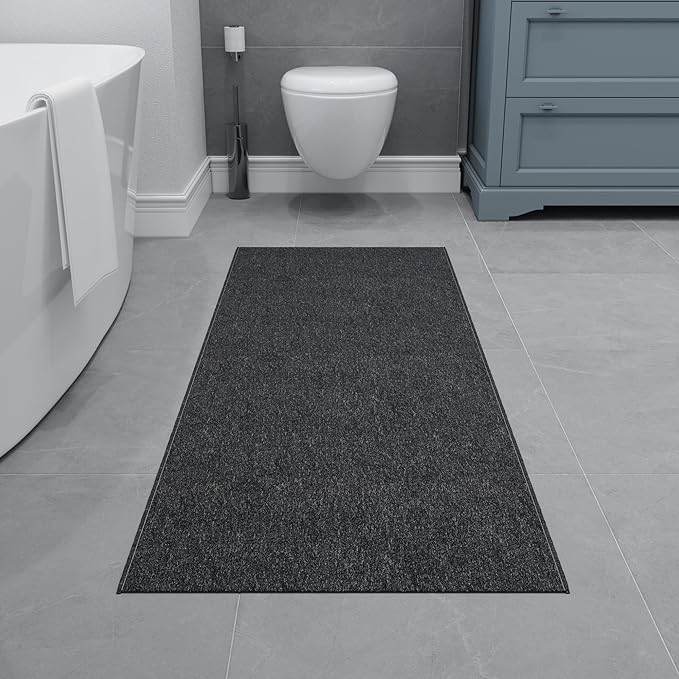 Ottomanson 1'10" x 7' Ultra-Thin Hallway Runner Rug - Durable Non-Slip Carpet for High-Traffic Areas - Fits Under Doors for Seamless Entry - Ideal for Kitchen, Entryway, Bedroom & Living Room, Black