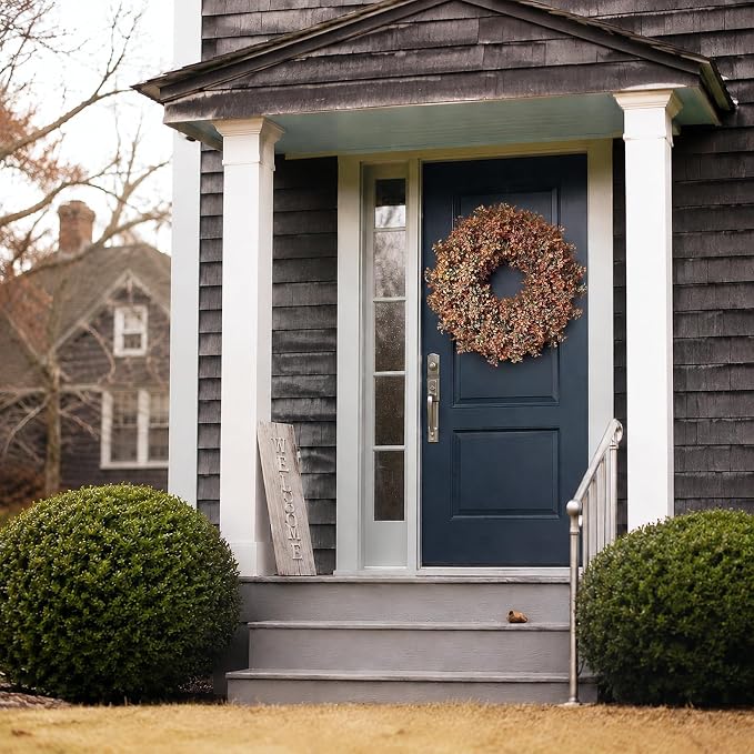 26" Artificial Fall Boxwood Wreath for Front Door Decor(Autumn Orange) | Large Wreath,Gradient Orange Leaves,Faux Aglaia Odorata Wreath,Window Wall Farmhouse Outdoor Decor for Harvest Thanksgiving