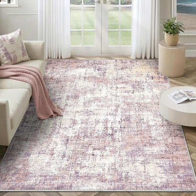6x9 Area Rugs Washable Living Room Rug-No Slip Soft Carpets Modern Abstract Indoor Floor Stain Resistant Carpet for Bedroom Dining Room Farmhouse Nursery Home Office Pink