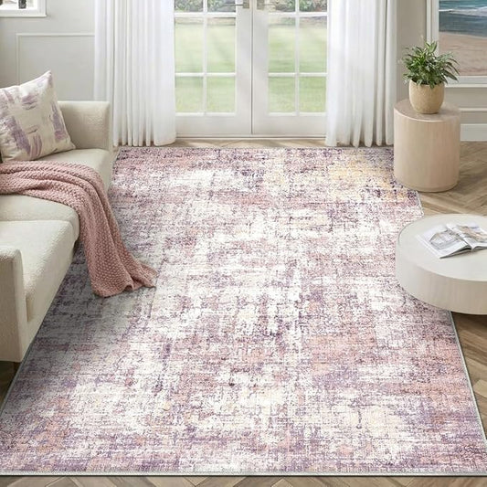 5x7 Area Rugs Washable Living Room Rug-No Slip Soft Carpets Modern Abstract Indoor Floor Stain Resistant Carpet for Bedroom Dining Room Farmhouse Nursery Home Office Pink