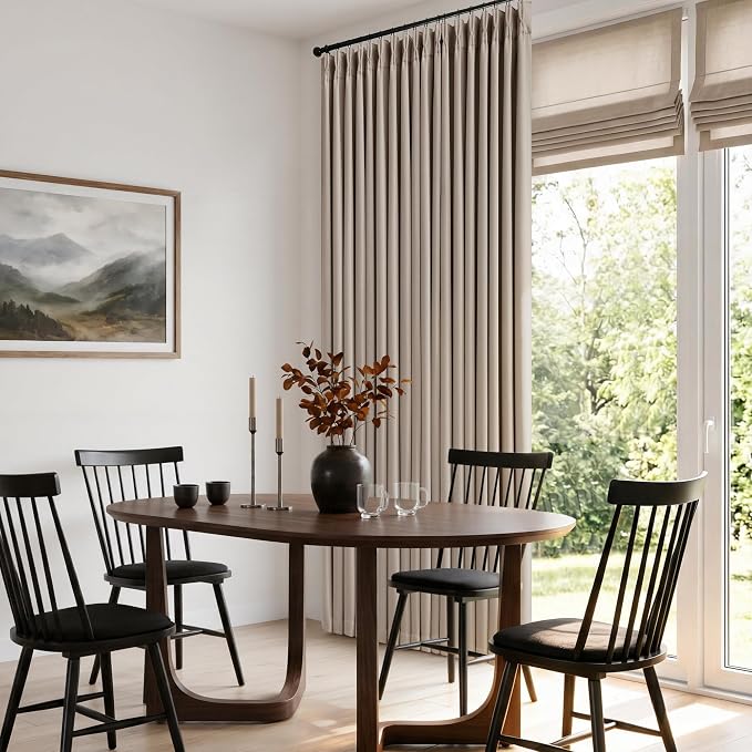 60 Inch Extra Wide 100% Blackout Curtains 84 Inches Long 1 Panel for Bedroom, Burlywood Birch Memory Trained Pleated Thick Linen Thermal Noise Reducing Windows Curtain Light Blocking Drapes 60x84
