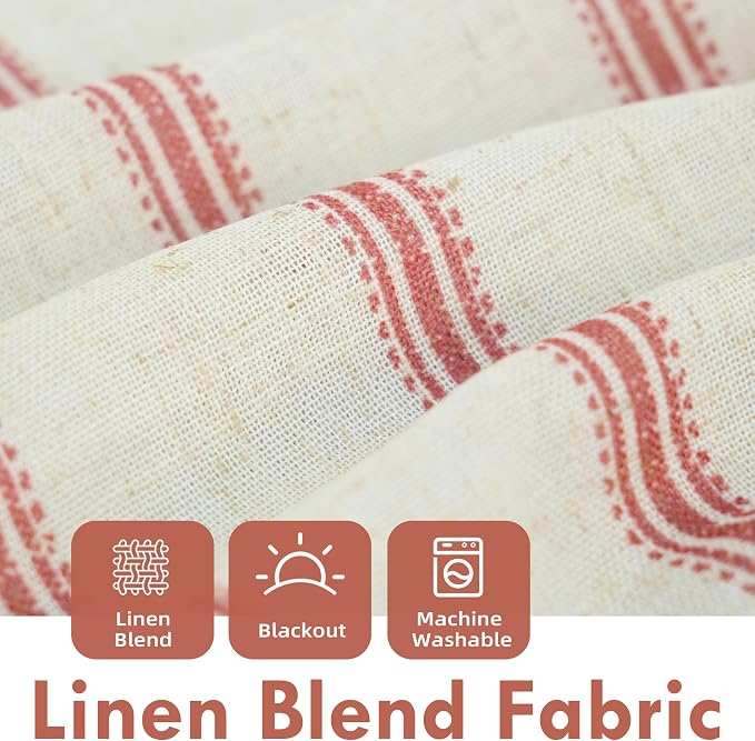 DriftAway Farmhouse Linen Lined Valance Double Layer Thermal Insulated Room Darkening Blackout Window Valances 3 Inch Rod Pocket Vertical Striped Kitchen Valance for Bathroom Single 52 x 14 Inch Red