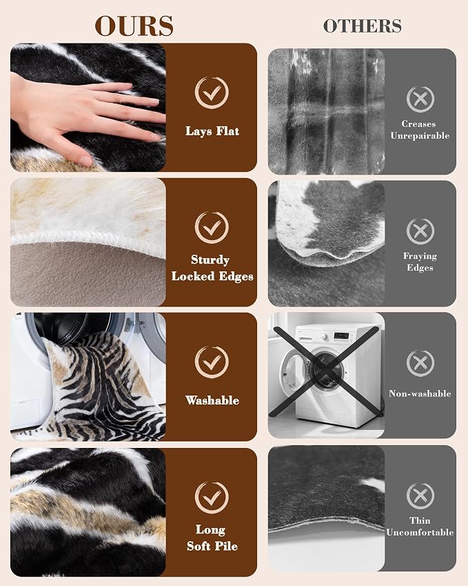 Zebra Print Rug for Living Room, Faux Fur Zebra Hide 6.2x8.2 Feet Animal Skin Rug for Bedroom Nursery Black and White