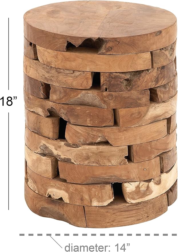 Deco 79 Teak Wood Handmade Side End Accent Table Live Edge End Table with Brick Inspired Design, Side Table 14" x 14" x 18", Light Brown