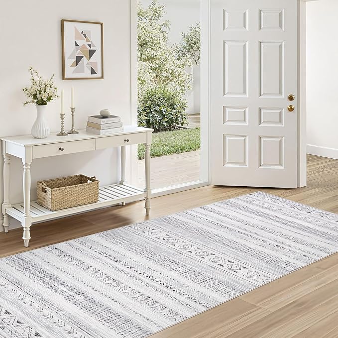 cotiled Washable 3x8 Runner Rugs: Washable Boho Rugs with Non Slip Backing Large Soft Indoor Stain Resistant Carpet for Living Room Bedroom Farmhouse Dining Room Lightweight Home Decor Dark Grey