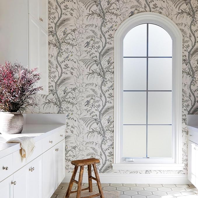 DOWELL Window Privacy Film, Frosted Glass Window Film, Static Cling Non-Adhesive Glass Clings, Sun Blocking Opaque Door Coverings, Reusable Door Sticker for Bathroom Home Office, White, 17.5" x 118"