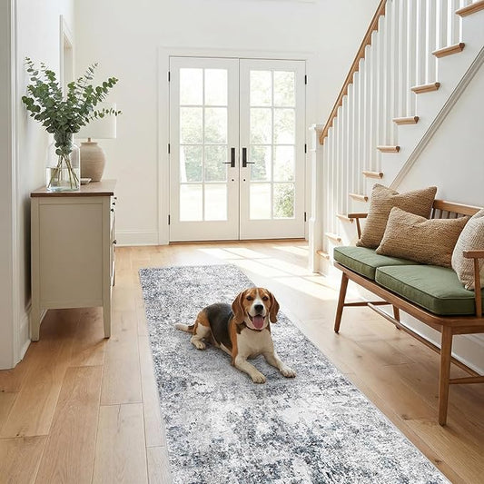 2x8 Runner Rug: Washable Low Pile Hallway Carpet with Non Slip Backing Pet Friendly Durable Long Floor Mat Ideal for High Traffic Areas Like Entryway Kitchen Bedroom or Laundry Room (Blue Gray,2x8)