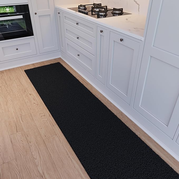 Ottomanson Long Shag Runner Rug 2' x 26', Fluffy Extra Long Hallway Runner with Non-Slip Rubber Backing, Soft Non-Shedding Rug for Corridor, Entryway, Kitchen, Laundry, Black