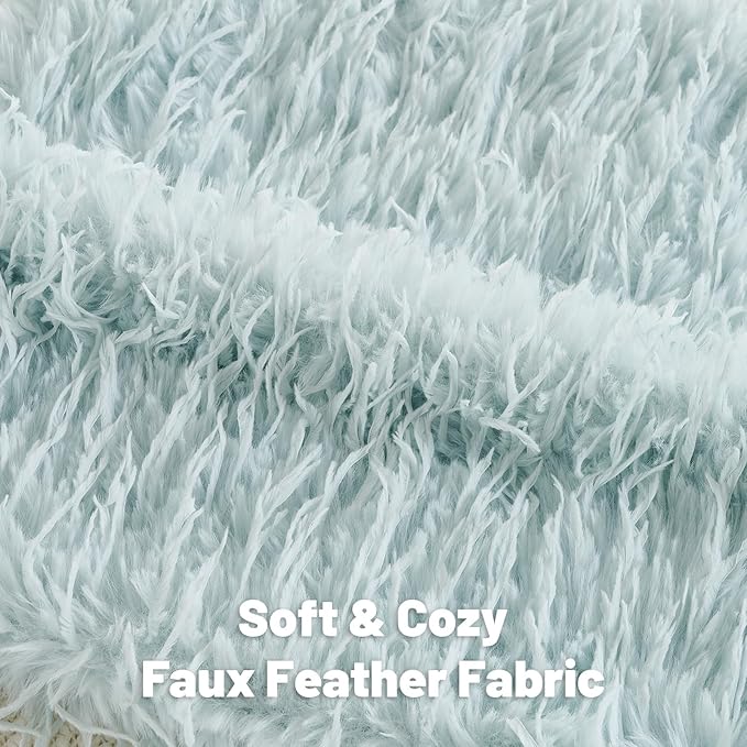 FUTEI Pack of 2 Faux Feather Plush Throw Pillow Covers 18x18 Inch Soft Fluffy Solid Farmhouse Decorative Cushion Cases Modern Luxury Accent for Couch Bed Living Room, Light Blue