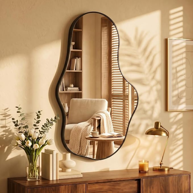 Dorlicecass Mirror Full Length - Wall Mirrors Decorative 26"x 43" Asymmetrical Abstract Aviation Aluminum Alloy Frame Unique for Bathroom, Bedroom, Living Room, Cloakroom, Entryway Black