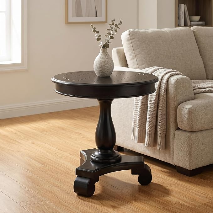 Roundhill Furniture Rene Round Pedestal Side Table, Black