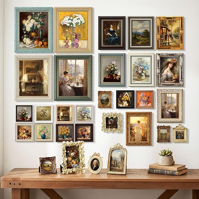 Kathfly 30 Pack Vintage Picture Frames for Wall, Tabletop Display Ornate French Country Frames Vintage Farmhouse Decor Antique Wall Frame Set for Gallery Bedroom Living Room Decor (Classic Style)