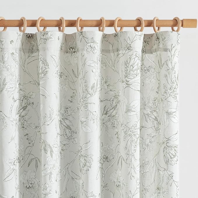jinchan Floral Curtains 90 Inch Length Charcoal Grey Flower Linen Farmhouse Curtain for Living Room French Country Vintage Curtain Rod Pocket Curtains Set 2 Panels Gray Floral Printed