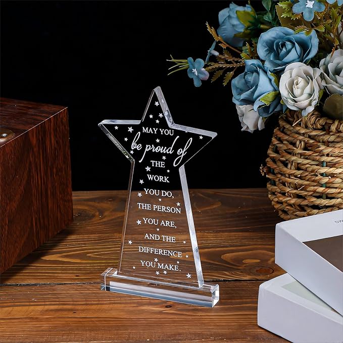 Bucherry 10 Pcs Employee Appreciation Awards for Coworker Acrylic Thank You Trophy May You Be Proud of The Work You Do Sign Prizes Retirement Goodbye Farewell Gift for Women Men(Classic)