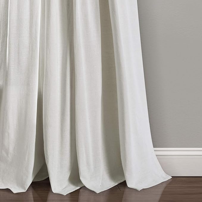 Lush Decor Linen Button Window Curtain Panel, Single, 40" W x 95" L, Navy & Off-white - Country Curtains - Rustic Decor - Color Block Modern Farmhouse Curtains For Living Room, Bedroom & Dining Room