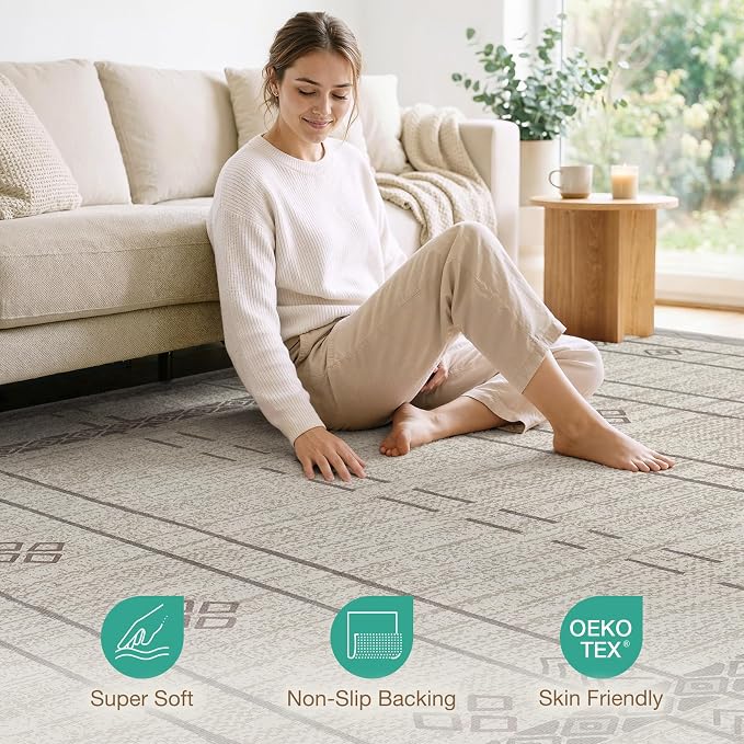 cotiled 5x7 Area Rugs Living Room Rug: Washable Boho Rugs with Non Slip Backing Large Soft Indoor Stain Resistant Carpet for Bedroom Farmhouse Dining Room Lightweight Home Decor Grey Brown