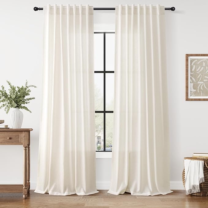 Modern Linen Curtains 108 Inches Long for Living Room Light Filtering Semi Sheer Curtain Back Tab Neutral Luxury Modern Farmhouse Decor Floor to Ceiling High Window for Bedroom 52x108, 2 Panels
