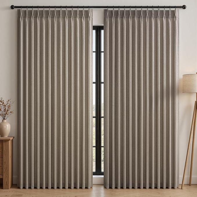 96 Inches Long Pinch Pleated Semi Sheer Curtains,Burlywood Blended Light Filtering Window Curtains 96 Length for Living Room Bedroom Pinch Pleat Drapes with Hooks 2 Panels 72" Wx96 L
