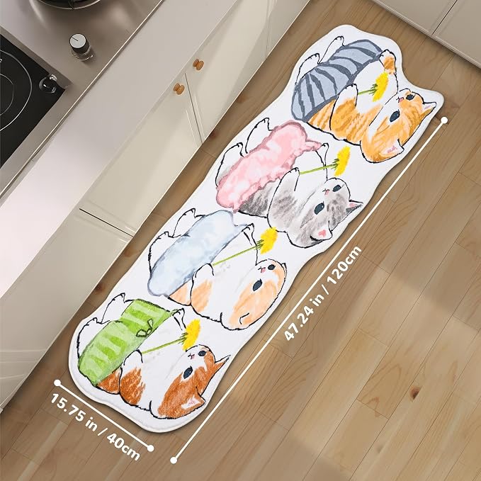 Cat Rugs, 1.3' X 3.9' Small Cute Irregular Shaped Rug for Bedroom Bathroom Room, Funny Cartoon Pet Area Carpet Kid Rugs, Cat Decor Dog Shaped Pet and Children Entryway Runner Rug (D Four Pants Cat)