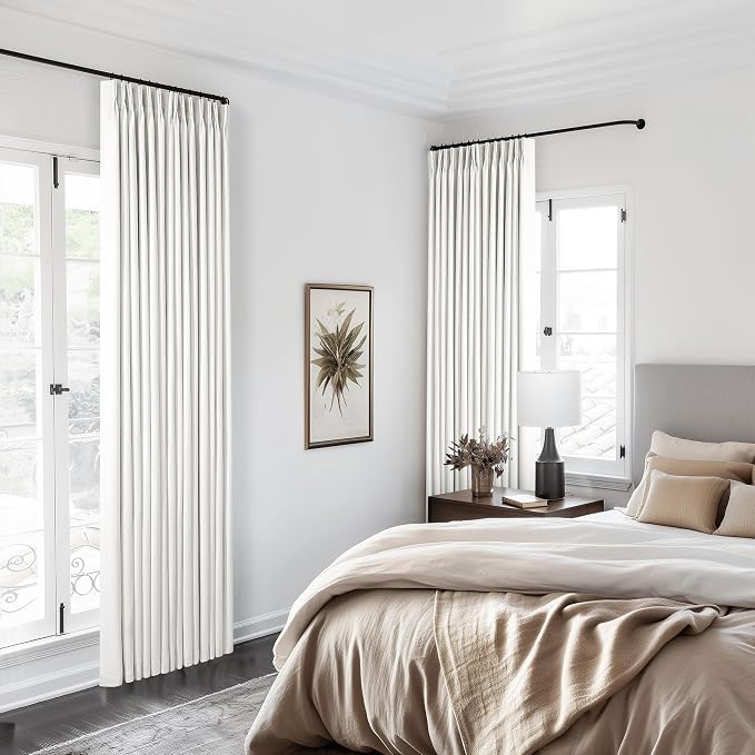 Linen Blackout Curtains 108 Inch Long 2 Panels Pinch Pleated with Hooks Rings Curtains Noise Reducing Heavy Drapes Ceiling Floor Back Tab Boho Flax Linen Drapes for Living Room Office Bedroom 40x108