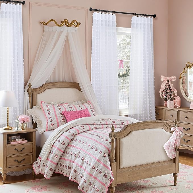 White Sheer Curtains for Bedroom Living Room Nursery 102 Inches Long White Pom Pom Tufted Windows Drape Pretty Beautiful Chic Style Farmhouse Boho Semi Sheer Curtain Back Tab 2 Panels 102 Inch Length