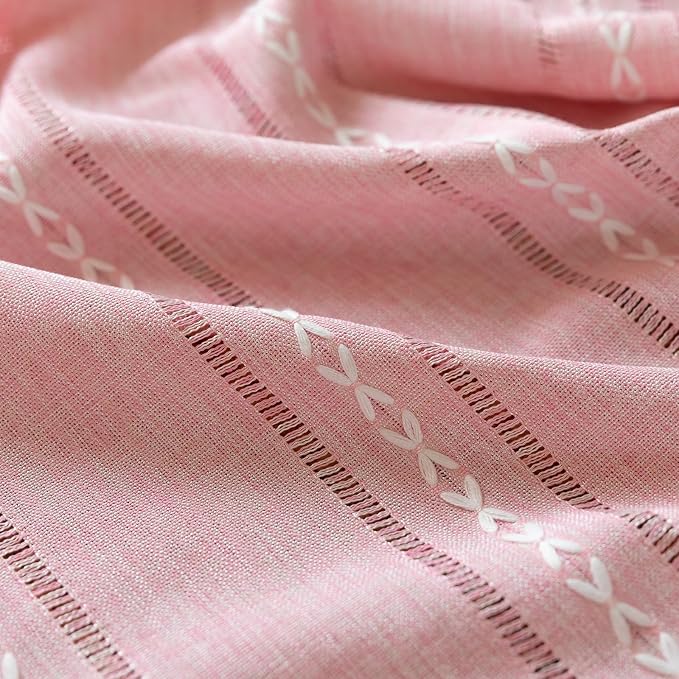 RoomTalks Cute Pink Textured Curtains for Girls Bedroom Nursery 63 Inches Length 2 Panels Light Filtering Boho Chic Tassel Window Curtain Panels Modern Farmhouse Draperies