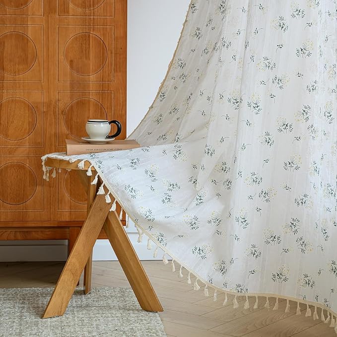 OYX Floral 63 Inch Curtains for Bedroom Living Room Drapes Boho Rod Pocket Semi Sheer Floor Length Window Curtains 2 Panel Sets Farmhouse Light Filtering Vintage Patterned Window Treatments