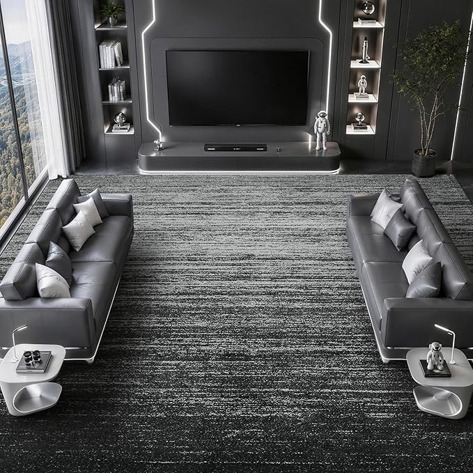 LIANLAM 8x10 Silver Infused Self-Cleaning Rug,for Living Room (8x10,Black) | NASA-inspired silver infused fabric washable rug,long-lasting surface freshness, low-pile minimalist versatile home decor