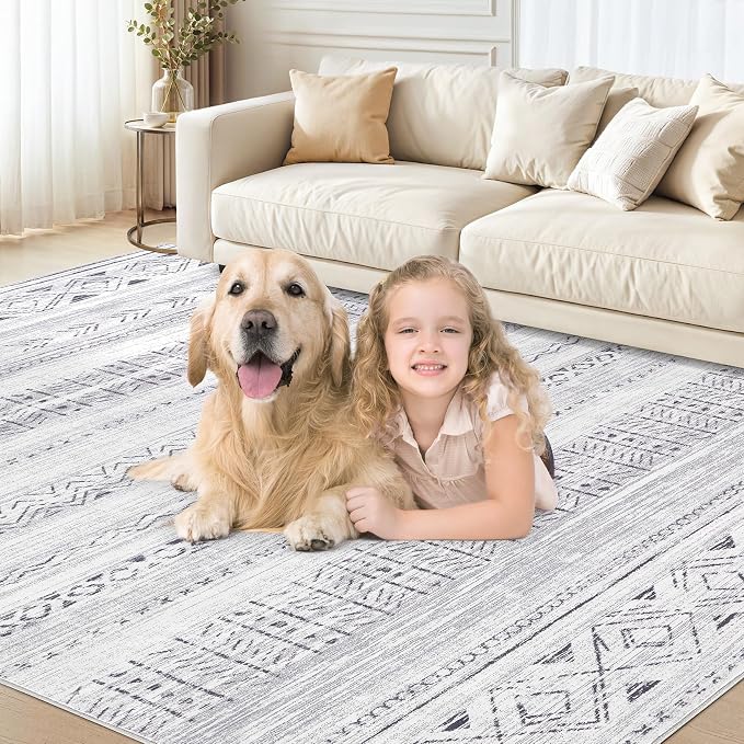 cotiled 7x9 Area Rugs Living Room Rug: Washable Boho Rugs with Non Slip Backing Large Soft Indoor Stain Resistant Carpet for Bedroom Farmhouse Dining Room Lightweight Home Decor Dark Grey