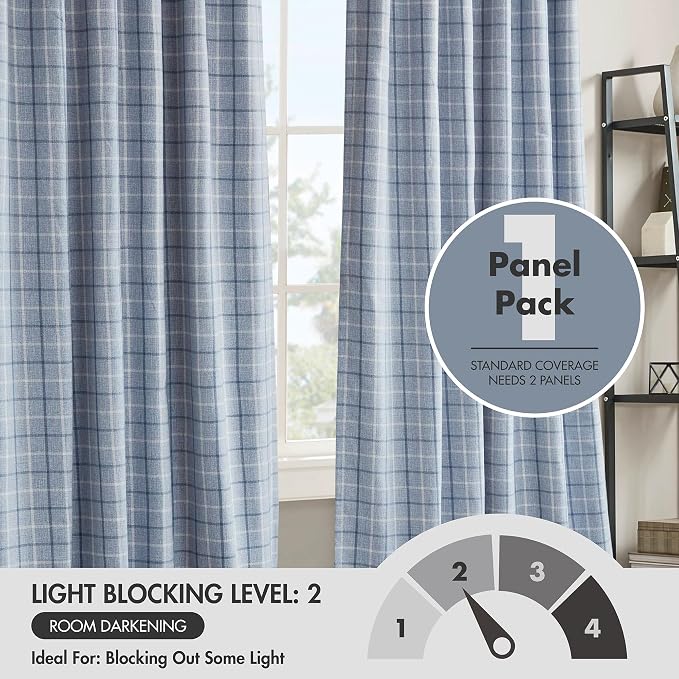 Madison Park Anaheim Cabin Plaid Curtain Window, Thermal Insulated Fleece Lining, Living Room Decor Room Darkening Drape for Bedroom, 1-Single Panel Pack, 50x108, Rod Pocket & Back Tab, Denim Blue
