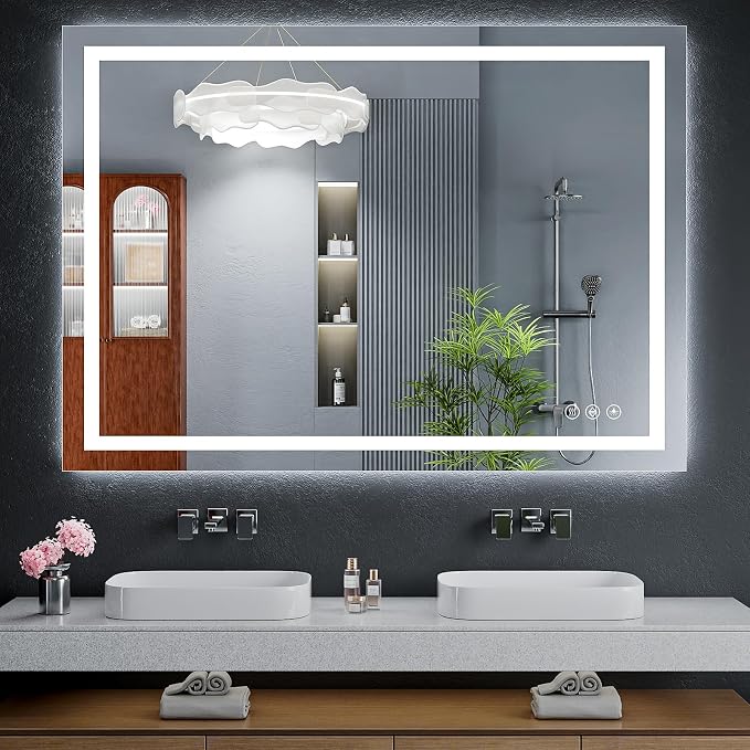 48"x36" LED Bathroom Mirror with Lights, Backlit + Front Lit with CRI>90, Lighted Mirror for Bathroom, Anti-Fog, Dimmable Brightness, 3 Colors, Memory Function, Shatterproof Tempered Glass