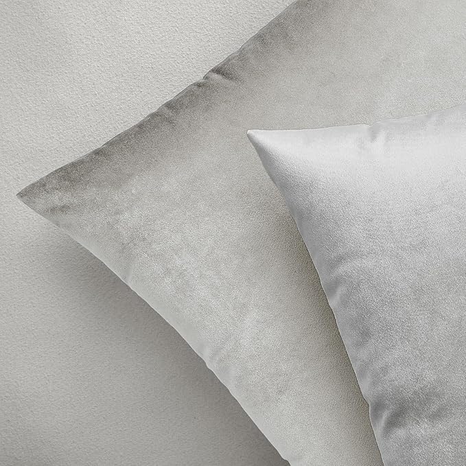 MIULEE Velvet Throw Pillow Covers 18x18 Inch, Pack of 2 - Sliver Gray, Super Soft Decorative Square Cushion Cases Modern Luxury Home Decor for Sofa, Couch, Bed, Chair with Invisible Zipper