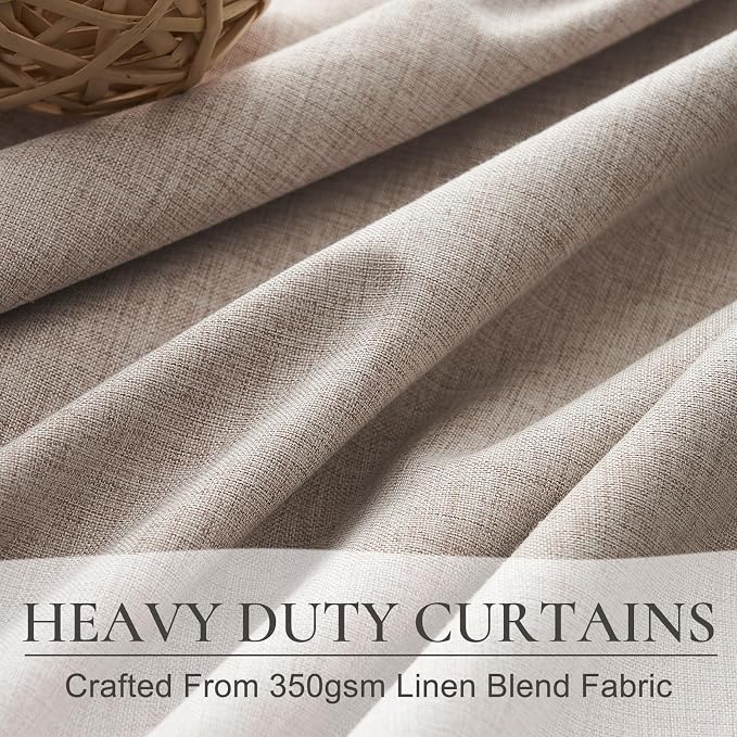 QJmydeco Small Blackout Kitchen Curtains 48 Inch Length, Rustic Farmhouse Pleat Burlap Basement Curtains for Small Window Room Darkening Privacy Drapes Back Tab (2 Panels 50" W x 48" L, Linen)