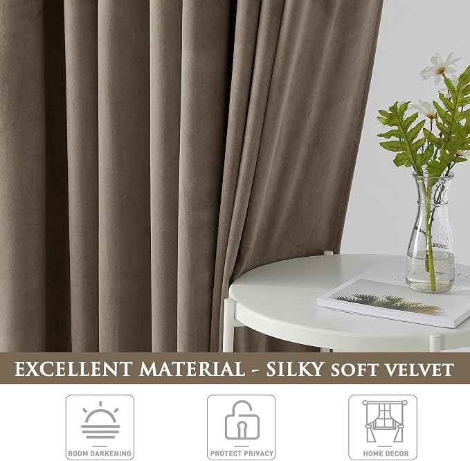 StangH Taupe Velvet Curtains for Living Room 96 inches, 2 Panels | Luxury Decor, 300GSM Heavy Soft Velvet, Farmhouse Curtains, Thermal Insulation, Room Darkening, Bedroom, Dining Room