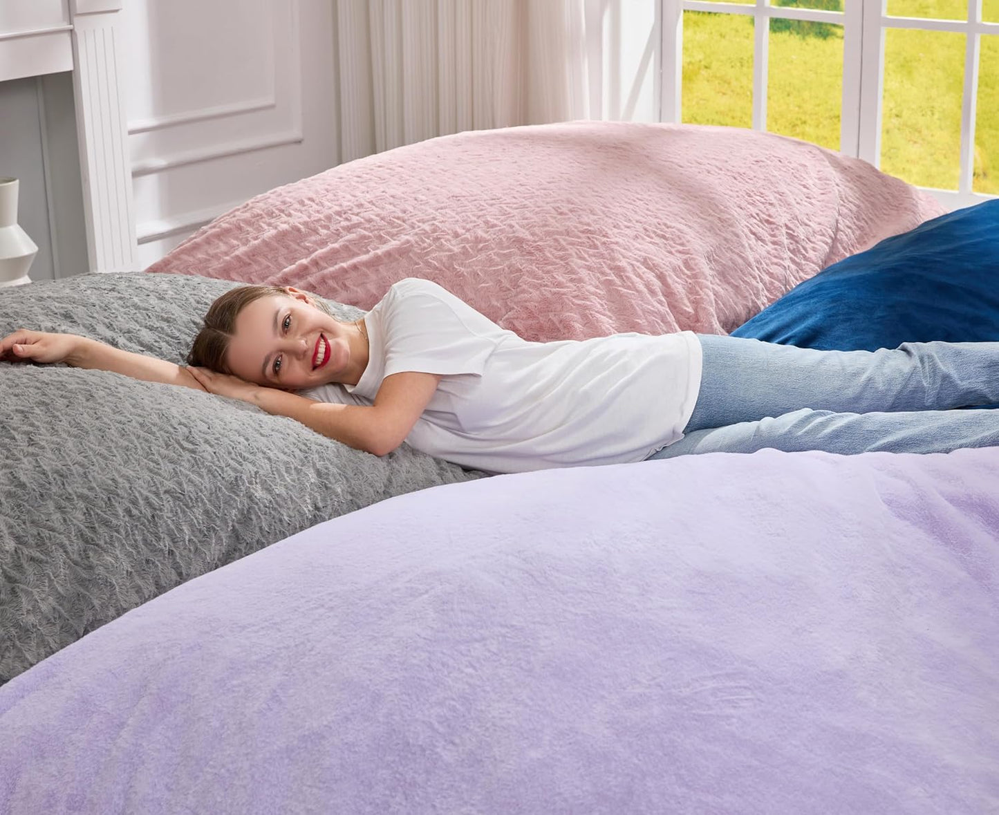 Hobestluk 3 in 1 Bean Bag Chair Giant Bean Bag Chairs for Adults with Velvet Cover Convertible Bean Bag Floor Cushion with Machine Washable Cover for Living Room (Velvet Black)